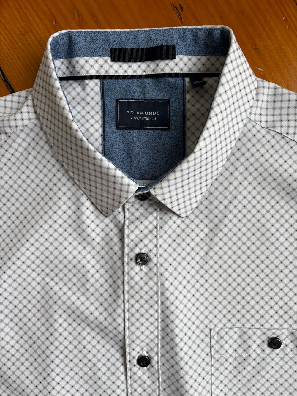 7 Diamonds White Shirt with Gray Micro-Check Pattern
